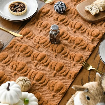 Artoid Mode Caramel Soft Faux Fur Pumpkins Fall Table Runner 13x108 Inch - color: Caramel, size: 13" x 108", Table Runner