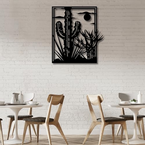 Metal Wall Decor | 17'' x 17'' x 0.05'' Desert Cactus Art Themed Wall Decorations | Handmade Indoor and Outdoor Wall Art (17'' x 17'', Desert Cactus, Black) - size: 17'' x 17'', style: Desert Cactus