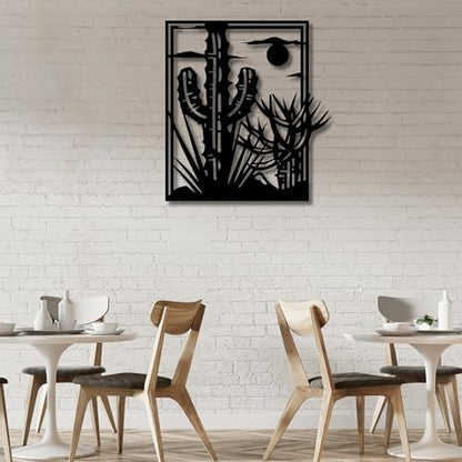 Metal Wall Decor | 17'' x 17'' x 0.05'' Desert Cactus Art Themed Wall Decorations | Handmade Indoor and Outdoor Wall Art (17'' x 17'', Desert Cactus, Black) - size: 17'' x 17'', style: Desert Cactus
