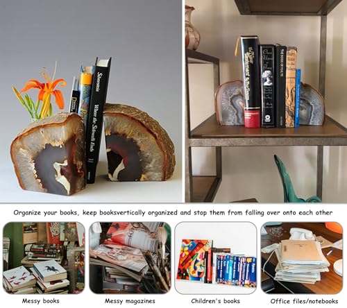 AMOYSTONE Natural Agate Bookends Weighted Book Stopper for Large Hardcovers - color: Natural, size: 6-8 Pounds
