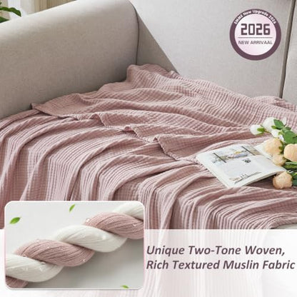 EMME Muslin Cotton Blanket Adults Heather Dusty Pink Throw XL 50"x70" - color: 06 - Dusty Pink, size: Large Throw (50" X 70")