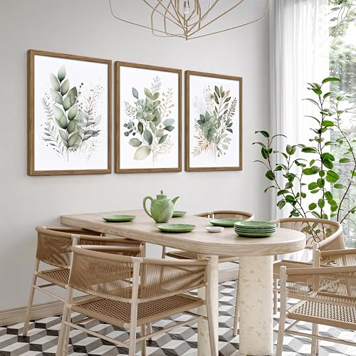 Sage Green Botanical Wall Art Set of 3, Wood Framed 16x24 Inch - color: Sage green, size: 24x16