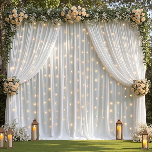 20 x 10ft White Backdrop Curtains with Lights String for Party - color: White, size: W5' x H10'(4 panels)