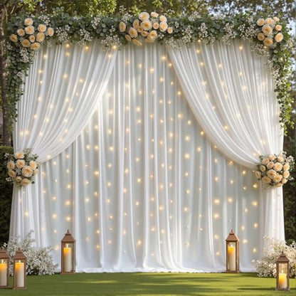 20 x 10ft White Backdrop Curtains with Lights String for Party - color: White, size: W5' x H10'(4 panels)