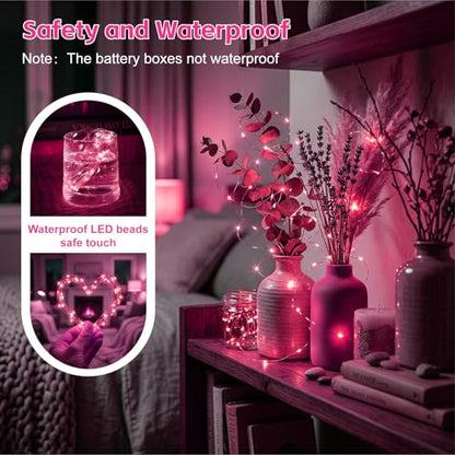 8 Pack Rechargeable LED Fairy Lights 7Ft 20LED Battery Operated - color: Pink