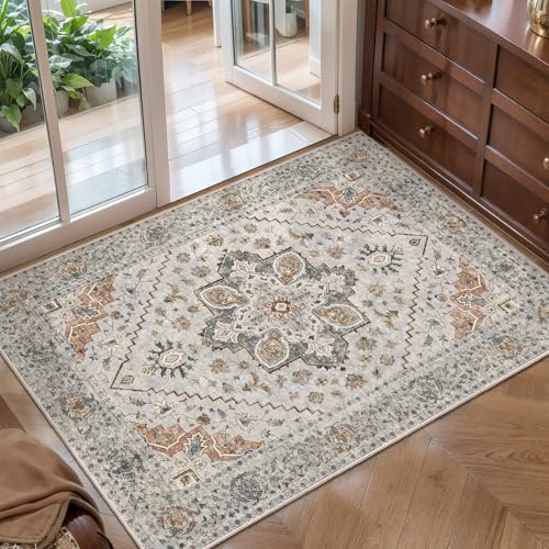 Tangsoo Vintage 2x3 Washable Rugs for Entryway, Non Slip Small Area Rug - color: Light Grey/Beige, size: 2' X 3' (Rectangular)