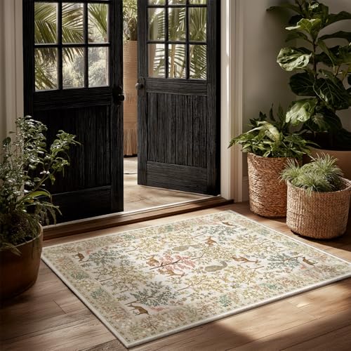 Machine Washable Small Rugs for Entryway: 2x3 Throw Kitchen Rug Door Mat Indoor Entrance Non-Slip Low Pile Soft Area Rugs for Entrance Front Door Indoor Entry Bedroom Kids Room - color: Animal-cream Brown, size: 2' x 3' (Rectangular)