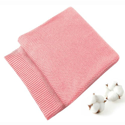 TREELY 100% Cotton Pink Knitted Throw Blanket 50"x60" - color: Pink, size: Throw(50" x 60")