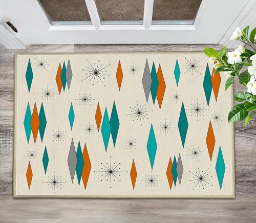 Mid Century Modern Small Entryway Rug Carpet 2'x'3 Non Slip Washable Atomic Retro Front Door Mat Indoor Entrance for Kitchen Bathroom Bedroom, Entry Rug Indoor Doormat - color: Modern Retro, size: 2' x 3'