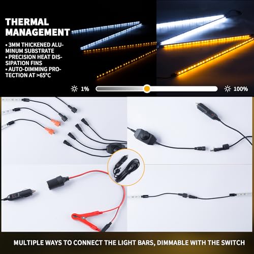 12V LED Interior Light Bar Kit, 4 Bars White Adjustable Brightness RV Camping Lights - Waterproof IP67, Magnetic & Strap Mount, Portable Lighting for Tent, Car, Trailer, Boat, Truck, Off-Road, Cabin - color: white light/silvery