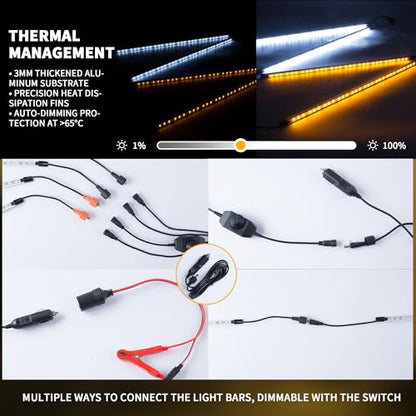 12V LED Interior Light Bar Kit, 4 Bars White Adjustable Brightness RV Camping Lights - Waterproof IP67, Magnetic & Strap Mount, Portable Lighting for Tent, Car, Trailer, Boat, Truck, Off-Road, Cabin - color: white light/silvery