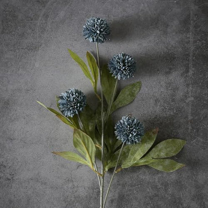 6 Pcs 27"Artificial Pompon Mum Silk Flower Stems for Vase (Dark Blue) - color: Dark Blue
