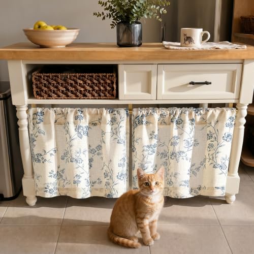 jinchan Floral Linen Kitchen Tier Curtains, 20 Inch, 2 Panels, Blue - color: Alisa Blue, size: 26"W x 20"L (Pack of 2)
