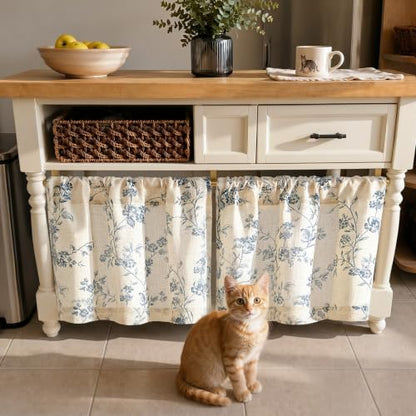 jinchan Floral Linen Kitchen Tier Curtains, 20 Inch, 2 Panels, Blue - color: Alisa Blue, size: 26"W x 20"L (Pack of 2)