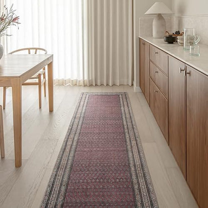 Rusty Rhythm 2'6" x 10' Burgandy Runner Rug - Persian-inspired design - size: 2'6" x 10' (Rectangular)