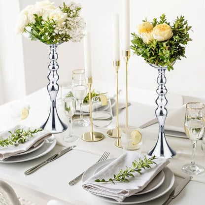 Sadnyy 16 Pcs Silver Metal Flower Vase, 16.9 Inch Wedding Table Centerpiece - color: Silver, size: 16.9 Inch