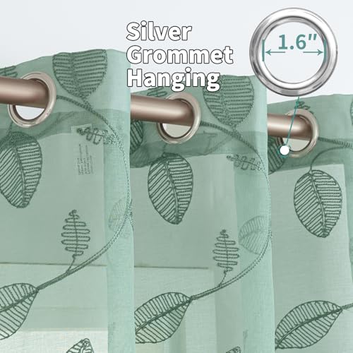 BGment Dark Green Leaf Sheer Curtains 84 Inches Long Living Room 2 Panels - color: Dark Green-leaf, size: 52"W x 84"L (Pack of 2)