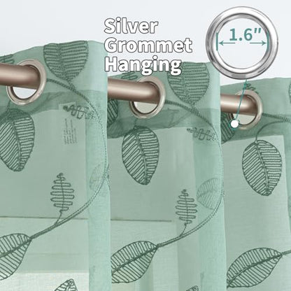 BGment Green Sheer Curtains 90 Inches Long Living Room 2 Panels - color: Dark Green-leaf, size: 52"W x 90"L (Pack of 2)