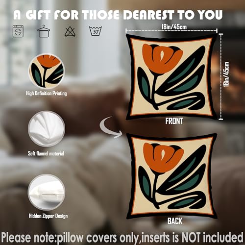 Mid Century Modern Retro Floral Pillow Covers 18x18 Double-Sided, Boho Abstract Orange Teal Flower Decorative Throw Pillow Covers Pillowcases for Living Room Home Bedroom Set of 2 - color: Green & Orange 11, size: 18" x 18" (Pack of 1)