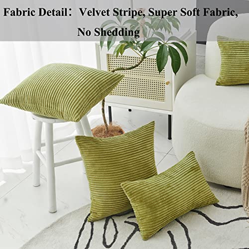 Home Brilliant Pillow Covers Corduroy 16x16 Throw Pillows for Couch Striped Velvet Cushion Covers for Bed Decor, Set of 2, 16 x 16 Inch, Grass Green - color: Grass Green, size: 16" x 16" (Pack of 2)