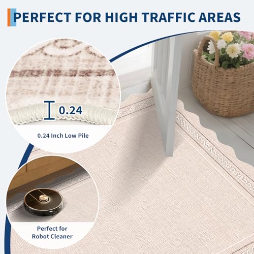 GarveeHome Scalloped Washable Rugs 2x6 Hallway Runner Rug Non Slip, Beige - color: Beige, size: 2' x 6' (Runner)