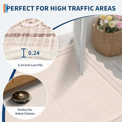 GarveeHome Scalloped Washable Rugs 2x6 Hallway Runner Rug Non Slip, Beige - color: Beige, size: 2' x 6' (Runner)