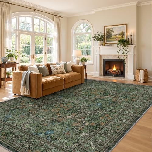 8x10 Area Rugs Floral Large Area Rug Living Room Rug, Green - color: Dark Green, size: 8' x 10' (Rectangular)