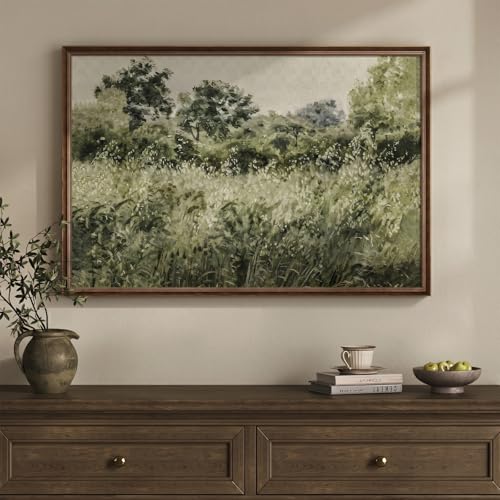 Large Framed Vintage Rustic Green Botanical Landscape Wall Art, 24x36 In - color: Green C