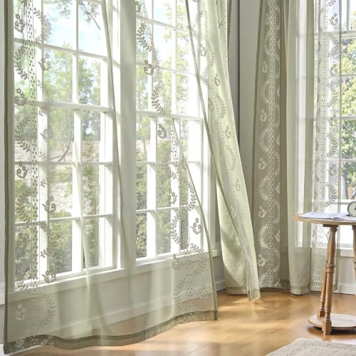jinchan Floral Sheer Curtains, Back Tab 50x63 Inch, 2 Panels Green - color: S | Green, size: 50"W x 63"L (Pack of 2)