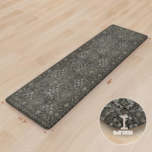 KIMODE Anti Fatigue Kitchen Mat,Cushioned Farmhouse Kitchen Runner Green - color: Green/Grey, size: 59"L x 17.3"W x 0.47"Th