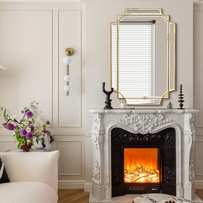 36"x24" Gold Rectangle Beveled Mirror with Geometric Wood Frame - color: Gold, size: 36"L x 24"W