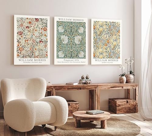 Induslyfe Large Framed Flower Wall Art Canvas Decor Set of 3, William Morris Framed Prints Mid Century Modern Art, Aesthetic Floral Botanical Wall Art for Bedroom Living Room Bathroom 18x24 - color: Flower, size: 18"x24"