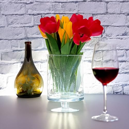 WGVI Clear Glass Pedestal Hurricane Candle Holder, 4.65" W, 7.9" H, Decorative Vase for Pillar Candles, Short Stemmed Candleholder Cylinder, Tabletop Centerpieces, Home Décor, Elegant Design, 1 Piece - size: 8" H