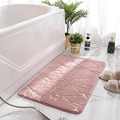 Marble Bathroom Rugs Nonslip Pink Bathroom Mats Ultra Soft Washable Bath Mats for Bathroom Floor Mats Carpet Water Absorbent Shower Rug Decoration for Kitchen Bedroom Living Room - color: Pink, size: 19.6" x 31.5"