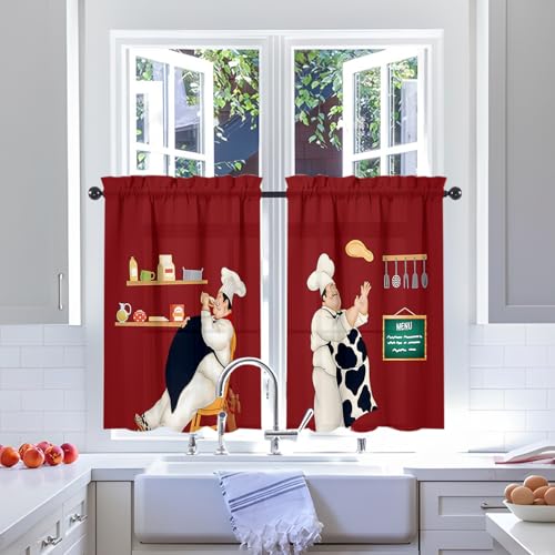 Chef Kitchen Window Curtains Over Sink 27.5" W x 36" L - color: Chef Kitchen Curtains, size: 27.5"W x 36"L (Pack of 2)