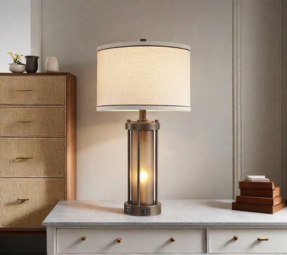 RORIA Farmhouse Table Lamps for Living Room with USB C+A Ports - color: 1 Pack-Brown