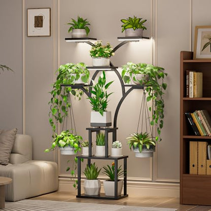 Elbourn Plant Stand Indoor with Grow Light - 8 Tiered 60" Plant Shelf - color: Black