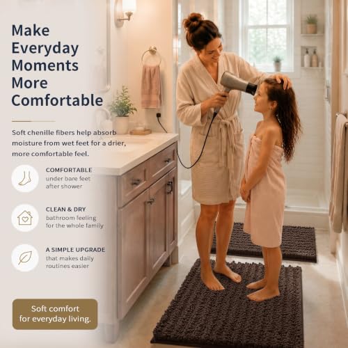 Yimobra Brown Bathroom Rug Set 3 Piece, Super Water Absorbent Bath Mat Set - color: Brown, size: 24"x17" + 24"x20" + 30"x20"