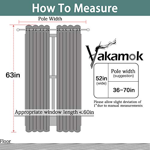Yakamok Grey Room Darkening Curtains 52x63 inch Gray Grommet-Living Room - color: Grey, size: 52"W x 63"L (Pack of 2)