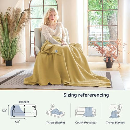 Simple&Opulence 100% Cotton Waffle Throw Blanket 50"x60", Light Yellow - color: Light Yellow, size: Throw(50"X60")