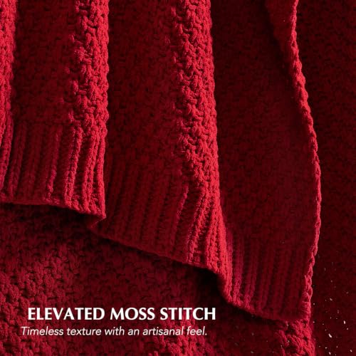 EVERGRACEHOME Chunky Chenille Knit Throw Blanket, 90 x 90, Classic Red - color: Classic Red, size: 90" X 90"