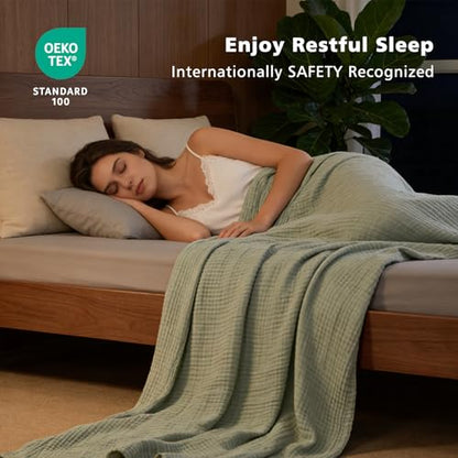 EMME Muslin Cotton Blanket Adults Heather Sage Green Throw XL 50"x70" - color: 09 - Sage Green, size: Large Throw (50" X 70")