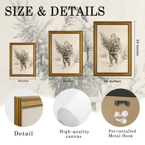 AVECCO Santa Claus Carrying Christmas Tree Framed Canvas Wall Art 8x10 In - color: Santa Claus, size: 10"L x 8"W