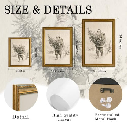 AVECCO Santa Claus Carrying Christmas Tree Framed Canvas Wall Art 8x10 In - color: Santa Claus, size: 10"L x 8"W