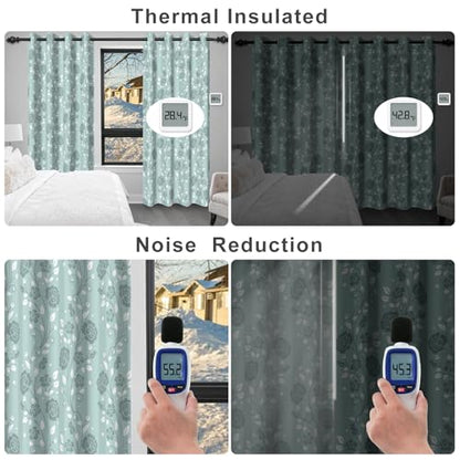 Mint Green Floral Blackout Curtains for Bedroom and Living Room, Farmhouse Summer Thermal Insulated Curtains 84 Inch Length 2 Panels Set, Room Darkening Black Out Bedroom Curtains with Two Tiebacks - color: Floral Pattern3