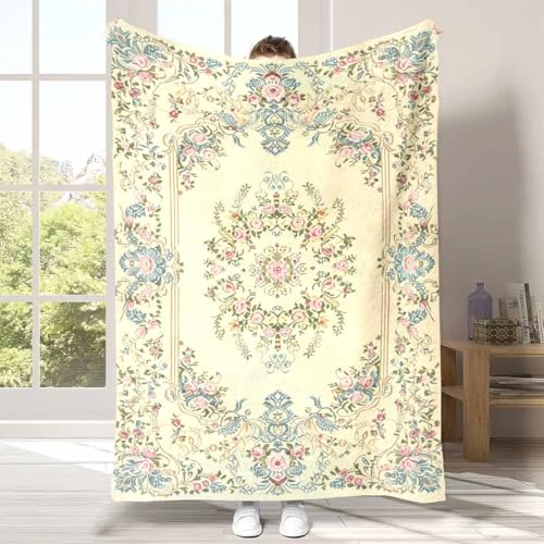 Beige Floral Blanket - Flannel Throw Blanket for Home Couch Bed Sofa Soft Fuzzy Lightweight All Season - Flower Lover's Gift Colorful Bedroom Decor Plush Blankets Throws (Single 60" × 50“) - size: Single 60" × 50“
