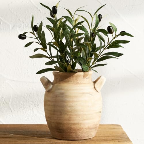 Vanselia Ceramic Flower Vase Home Decor - Farmhouse Table Vases with Handle Living Room Decoration Vintage Decorative Aesthetic for Shelf Coffee Dining Desk House Bookshelf Fireplace (7.1" Rust) - color: 7.1" Rust