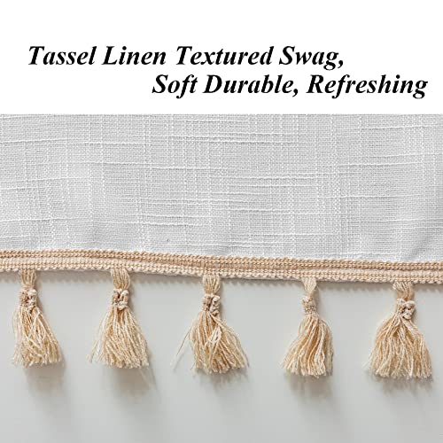 Beda Home Tassel Linen Textured Swag Curtain Valance, White, 52 x 18 in - color: White, size: 52"W x 18"L (Pack of 1)