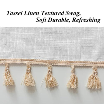 Beda Home Tassel Linen Textured Swag Curtain Valance, White, 52 x 18 in - color: White, size: 52"W x 18"L (Pack of 1)