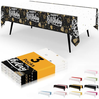 Smiry Disposable Rectangle Plastic 54 x 108 Inch Table Cloth 3 Pack - color: Black and White